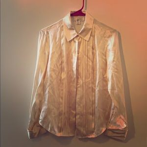 NWT pleated front 100% silk winter white blouse